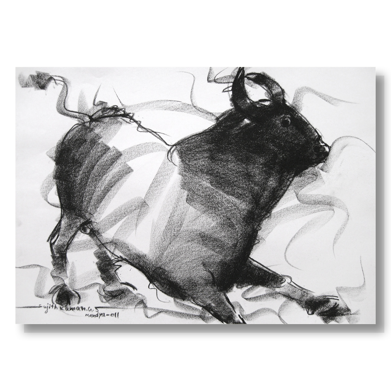Bull Drawing-018 - SUJITH KUMAR GS MANDYA Art Studio Gallery (SKGSM Art Studio Gallery)