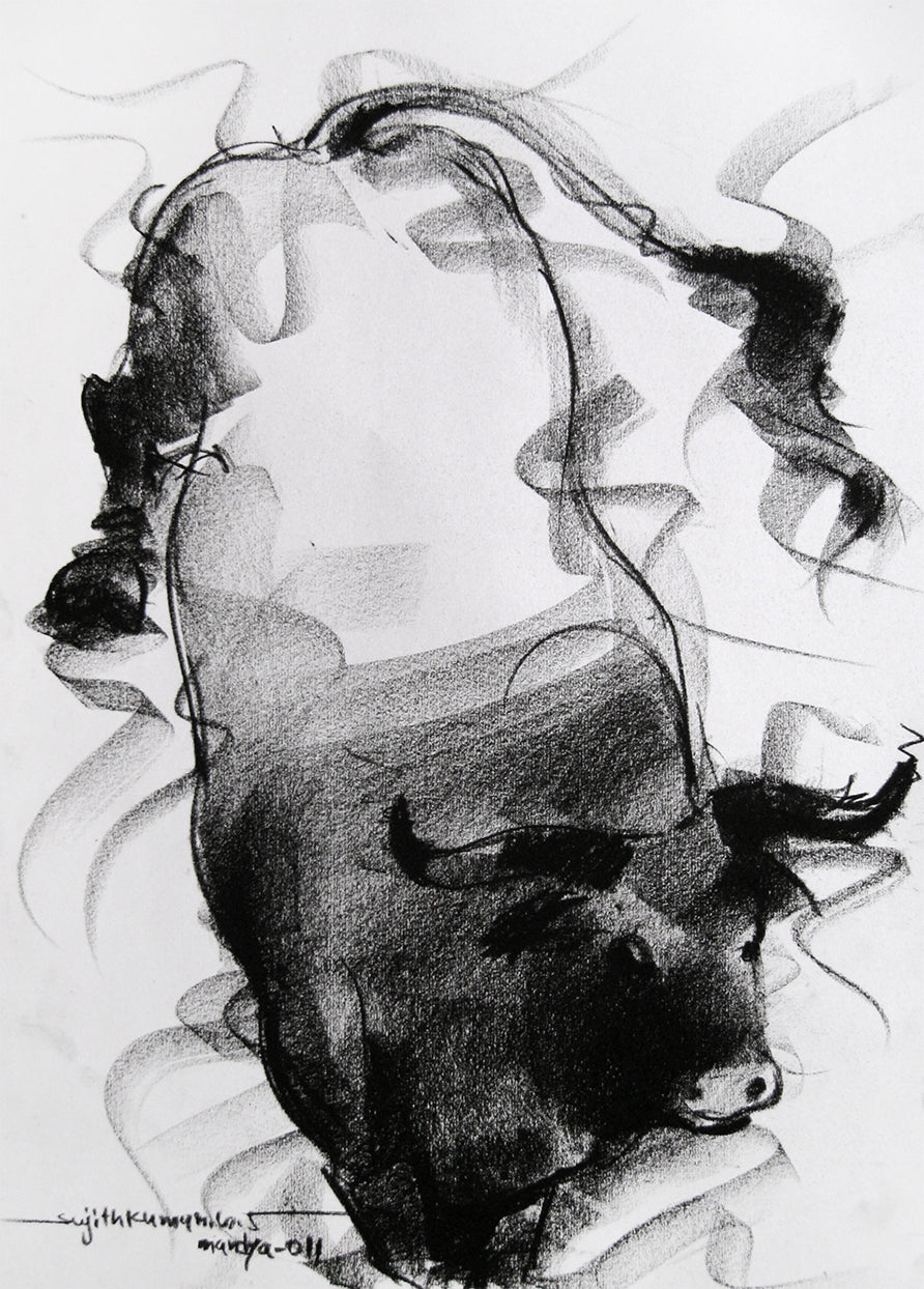 Bull Drawing-021 - SUJITH KUMAR GS MANDYA Art Studio Gallery (SKGSM Art Studio Gallery)