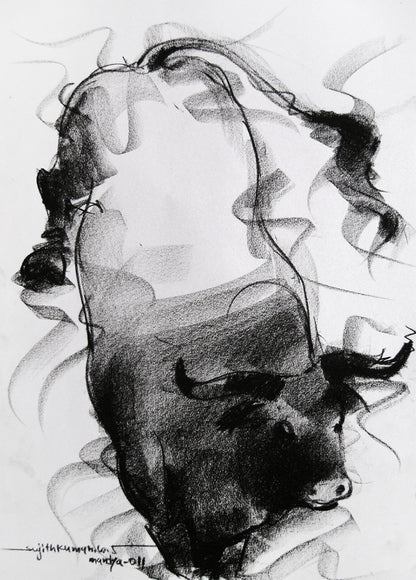 Bull Drawing-021 - SUJITH KUMAR GS MANDYA Art Studio Gallery (SKGSM Art Studio Gallery)