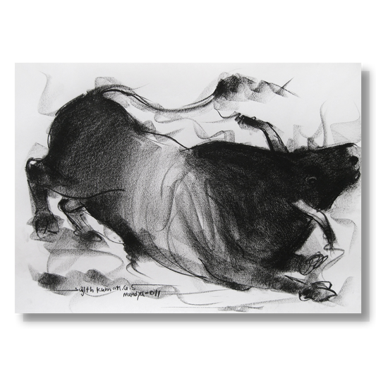 Bull Drawing-024 - SUJITH KUMAR GS MANDYA Art Studio Gallery (SKGSM Art Studio Gallery)