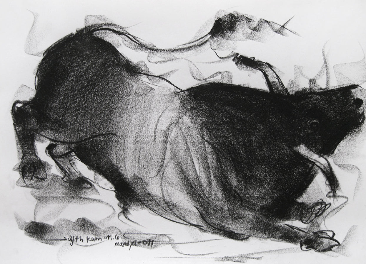 Bull Drawing-024 - SUJITH KUMAR GS MANDYA Art Studio Gallery (SKGSM Art Studio Gallery)