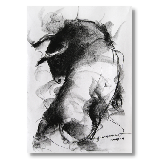 Bull Drawing-025 - SUJITH KUMAR GS MANDYA Art Studio Gallery (SKGSM Art Studio Gallery)