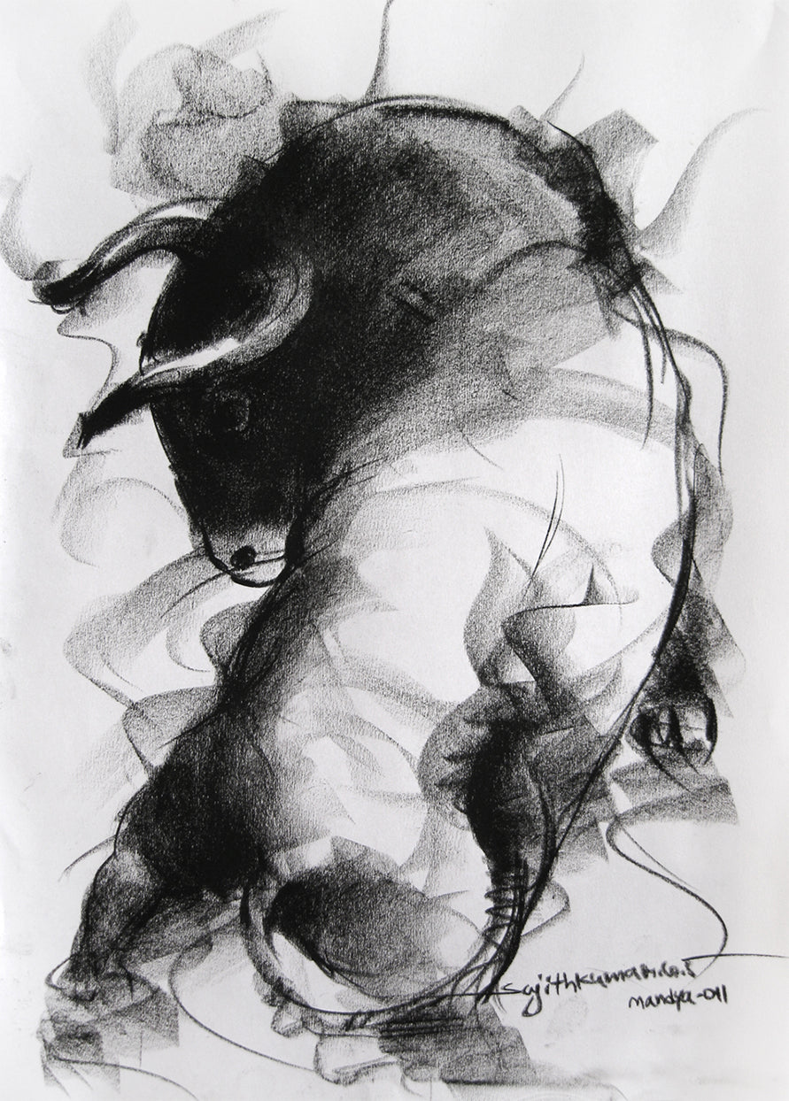 Bull Drawing-025 - SUJITH KUMAR GS MANDYA Art Studio Gallery (SKGSM Art Studio Gallery)