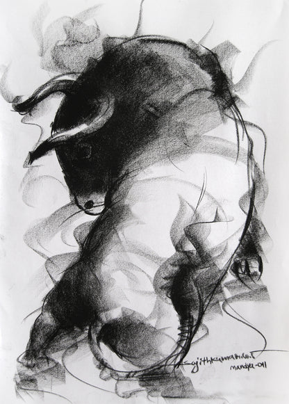 Bull Drawing-025 - SUJITH KUMAR GS MANDYA Art Studio Gallery (SKGSM Art Studio Gallery)