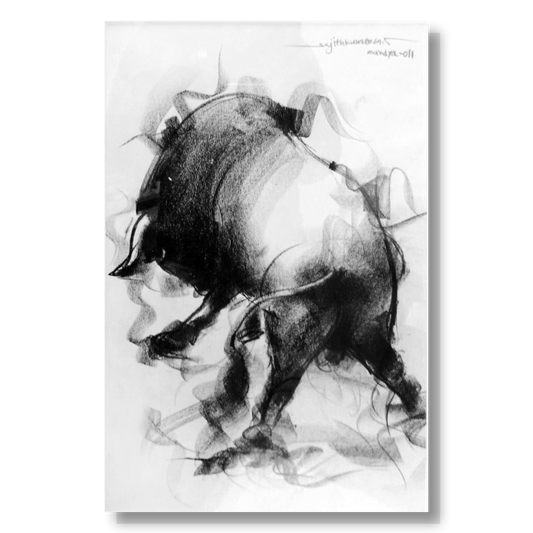 Bull Drawing-025a - SUJITH KUMAR GS MANDYA Art Studio Gallery (SKGSM Art Studio Gallery)