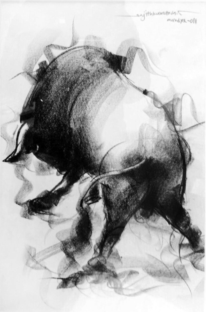 Bull Drawing-025a - SUJITH KUMAR GS MANDYA Art Studio Gallery (SKGSM Art Studio Gallery)