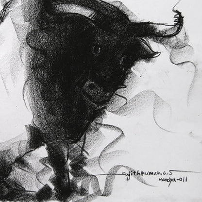 Bull Drawing-026 - SUJITH KUMAR GS MANDYA Art Studio Gallery (SKGSM Art Studio Gallery)