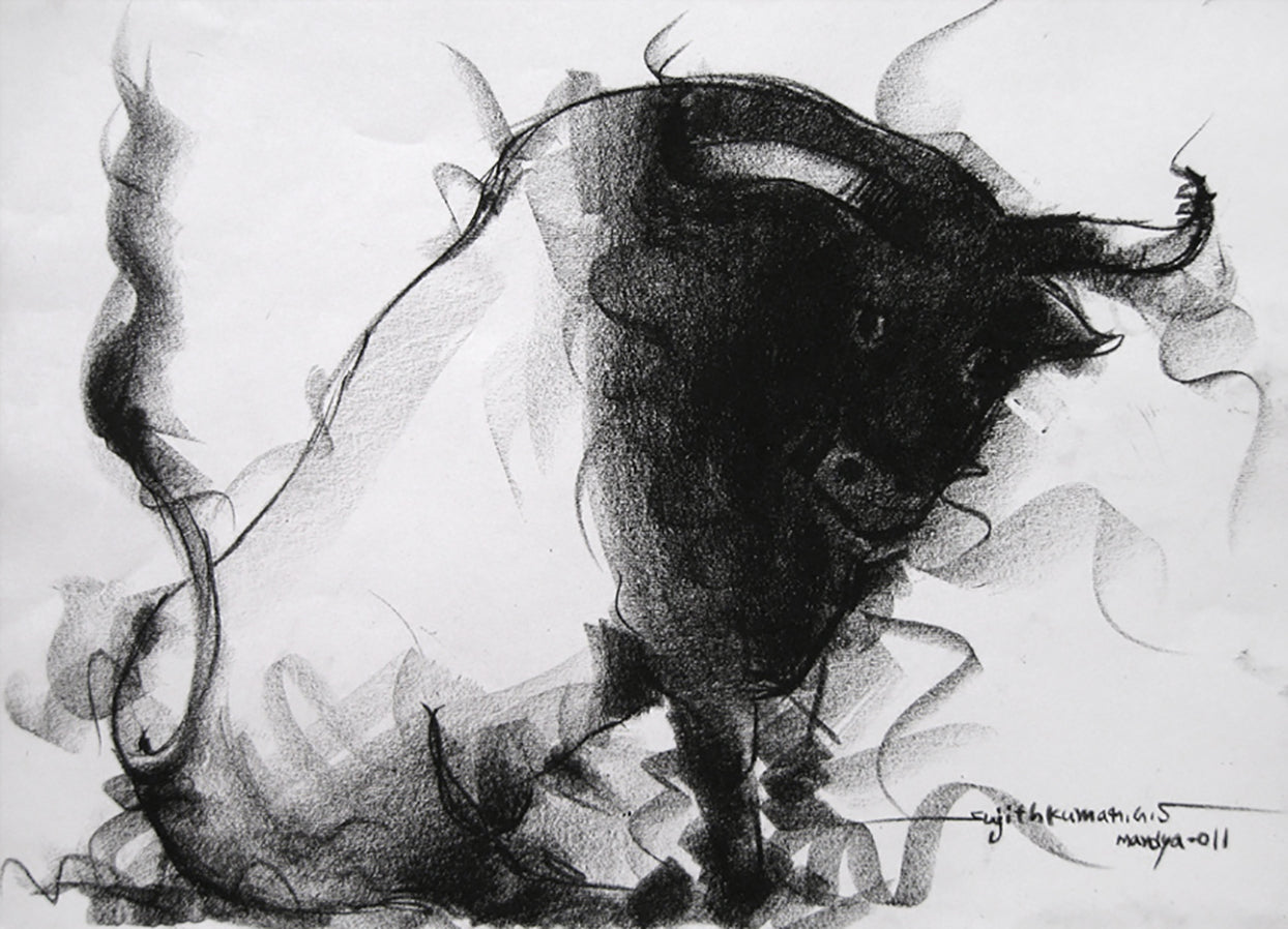 Bull Drawing-026 - SUJITH KUMAR GS MANDYA Art Studio Gallery (SKGSM Art Studio Gallery)