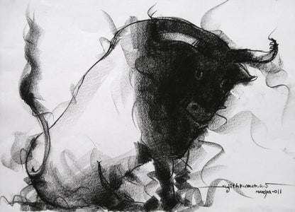 Bull Drawing-026 - SUJITH KUMAR GS MANDYA Art Studio Gallery (SKGSM Art Studio Gallery)