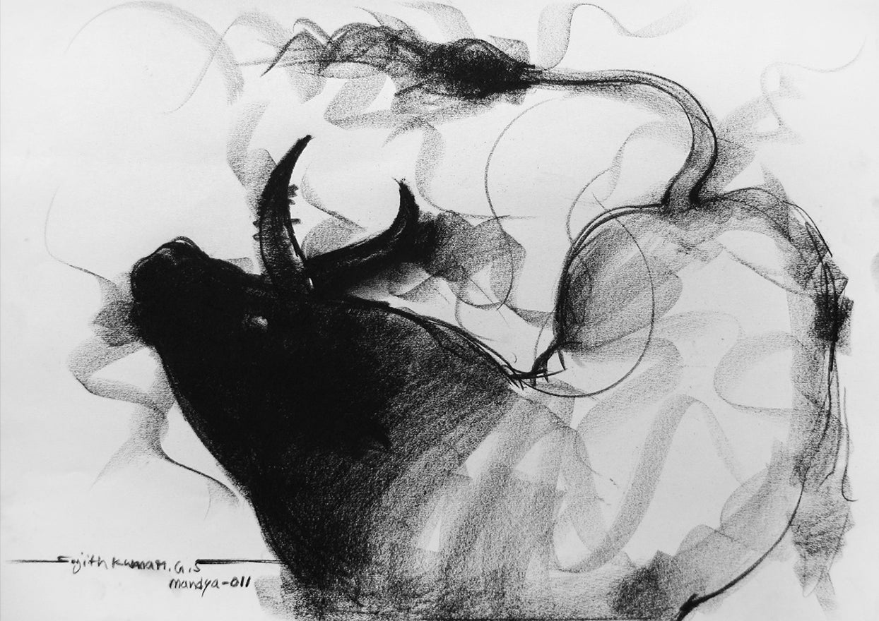 Bull Drawing-027 - SUJITH KUMAR GS MANDYA Art Studio Gallery (SKGSM Art Studio Gallery)