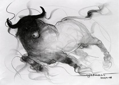 Bull Drawing-032 - SUJITH KUMAR GS MANDYA Art Studio Gallery (SKGSM Art Studio Gallery)