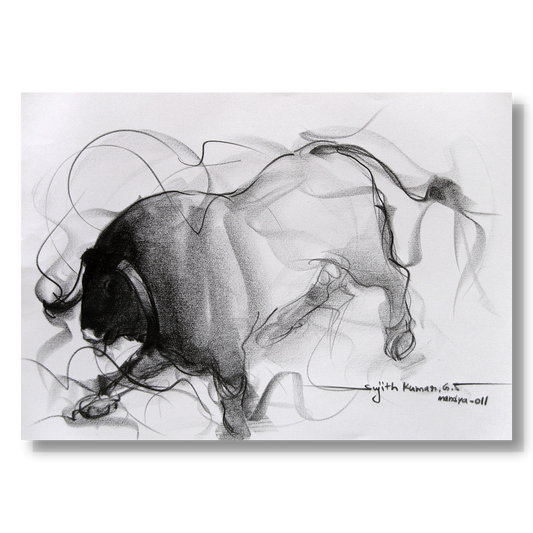 Bull Drawing-033 - SUJITH KUMAR GS MANDYA Art Studio Gallery (SKGSM Art Studio Gallery)