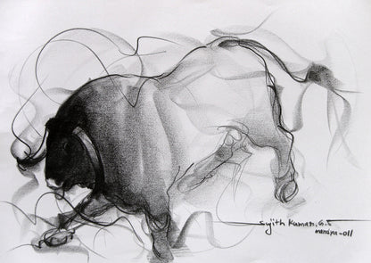 Bull Drawing-033 - SUJITH KUMAR GS MANDYA Art Studio Gallery (SKGSM Art Studio Gallery)