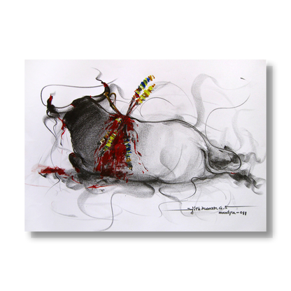 Bull Drawing-034 - SUJITH KUMAR GS MANDYA Art Studio Gallery (SKGSM Art Studio Gallery)