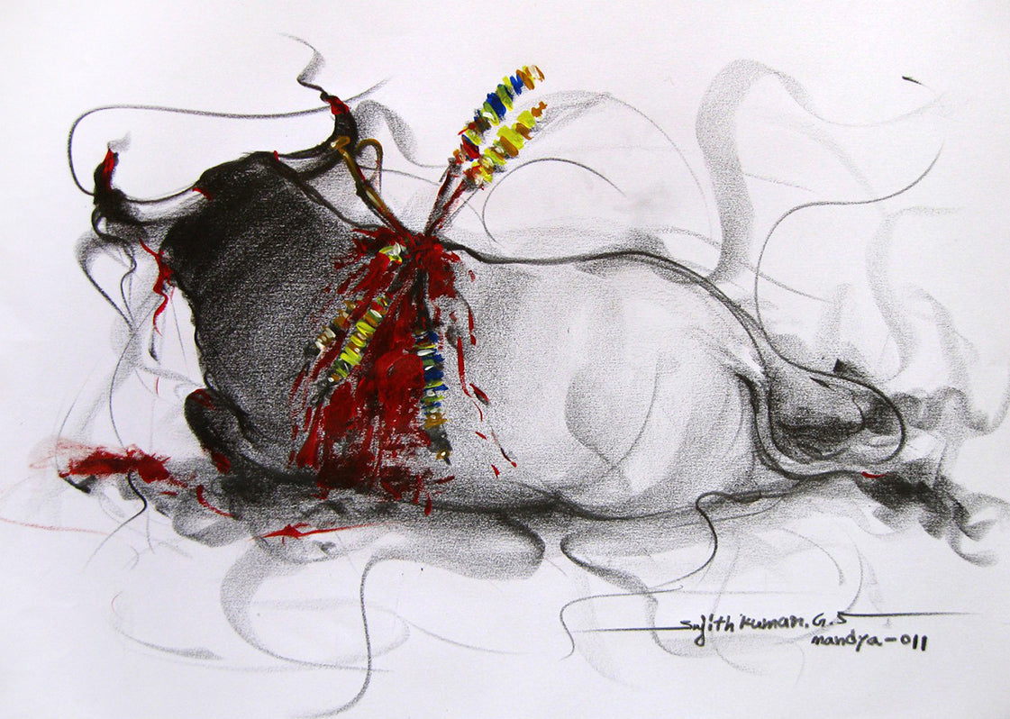 Bull Drawing-034 - SUJITH KUMAR GS MANDYA Art Studio Gallery (SKGSM Art Studio Gallery)