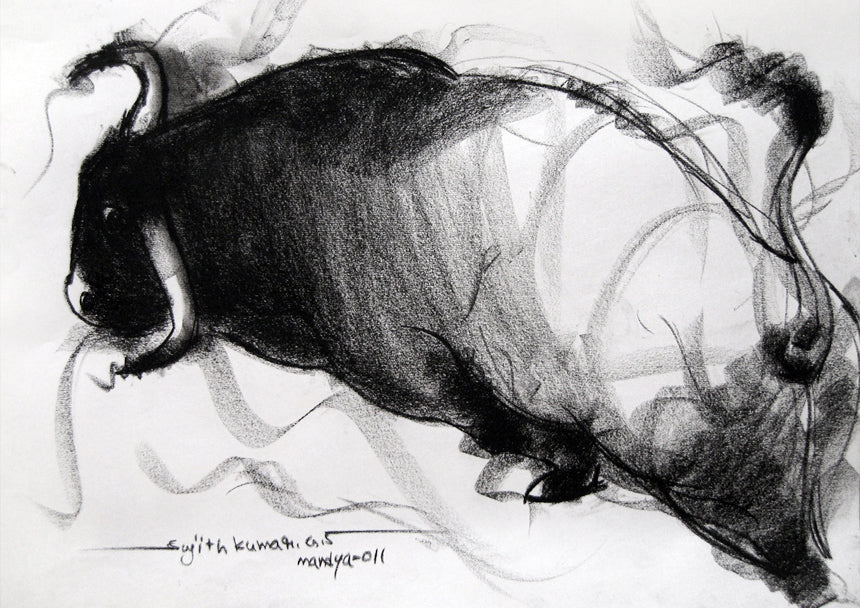 Bull Drawing-037 - SUJITH KUMAR GS MANDYA Art Studio Gallery (SKGSM Art Studio Gallery)