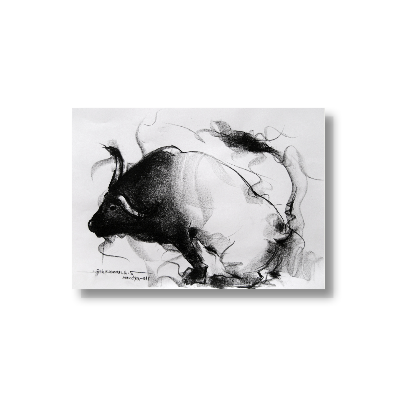 Bull Drawing-040 - SUJITH KUMAR GS MANDYA Art Studio Gallery (SKGSM Art Studio Gallery)