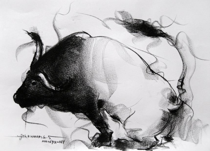 Bull Drawing-040 - SUJITH KUMAR GS MANDYA Art Studio Gallery (SKGSM Art Studio Gallery)