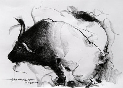 Bull Drawing-040 - SUJITH KUMAR GS MANDYA Art Studio Gallery (SKGSM Art Studio Gallery)