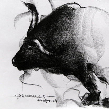 Bull Drawing-040 - SUJITH KUMAR GS MANDYA Art Studio Gallery (SKGSM Art Studio Gallery)