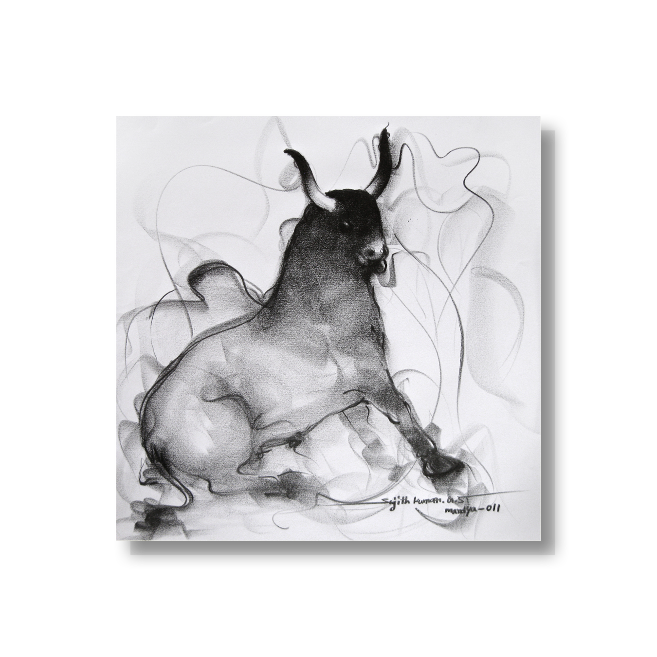 Bull Drawing-042 - SUJITH KUMAR GS MANDYA Art Studio Gallery (SKGSM Art Studio Gallery)