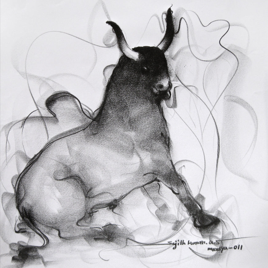 Bull Drawing-042 - SUJITH KUMAR GS MANDYA Art Studio Gallery (SKGSM Art Studio Gallery)