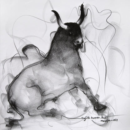 Bull Drawing-042 - SUJITH KUMAR GS MANDYA Art Studio Gallery (SKGSM Art Studio Gallery)