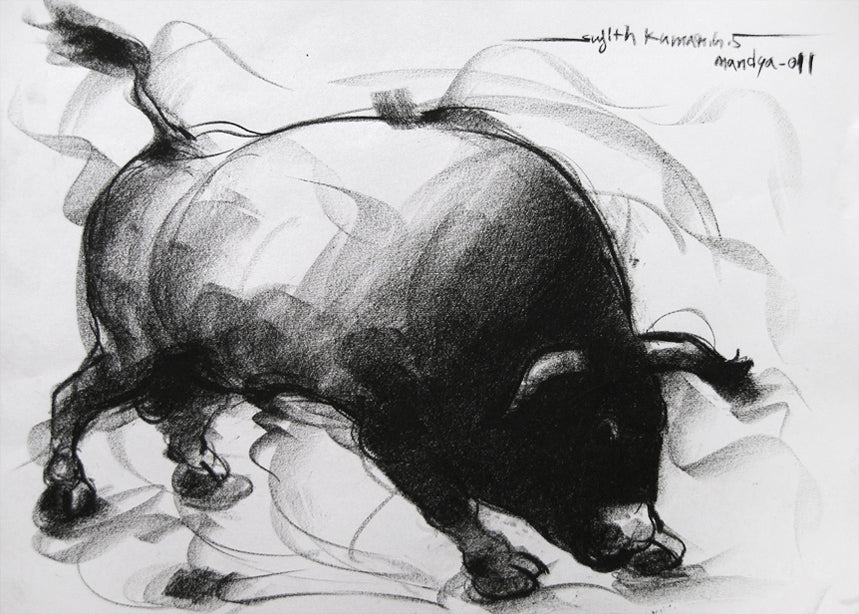 Bull Drawing-044 - SUJITH KUMAR GS MANDYA Art Studio Gallery (SKGSM Art Studio Gallery)