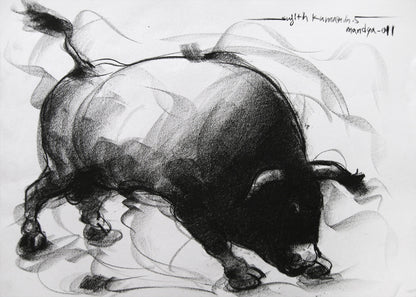 Bull Drawing-044 - SUJITH KUMAR GS MANDYA Art Studio Gallery (SKGSM Art Studio Gallery)