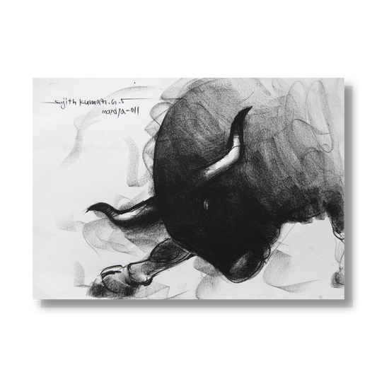 Bull Drawing-045 - SUJITH KUMAR GS MANDYA Art Studio Gallery (SKGSM Art Studio Gallery)