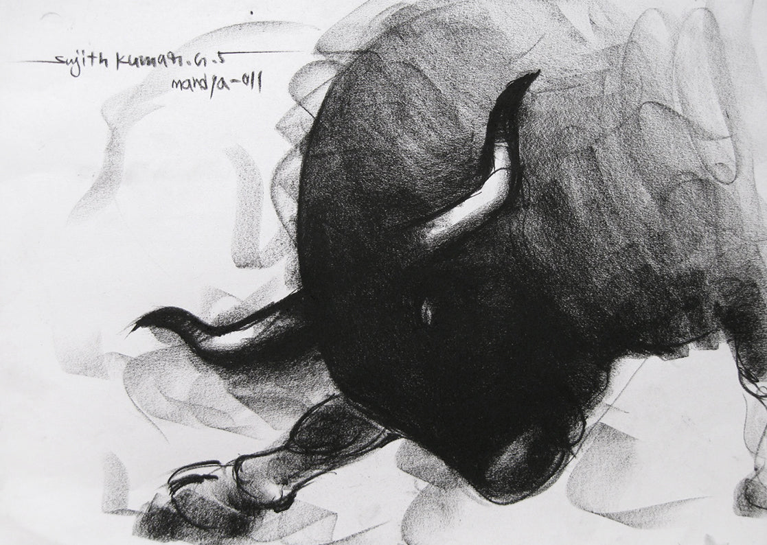 Bull Drawing-045 - SUJITH KUMAR GS MANDYA Art Studio Gallery (SKGSM Art Studio Gallery)