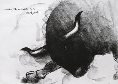 Bull Drawing-045 - SUJITH KUMAR GS MANDYA Art Studio Gallery (SKGSM Art Studio Gallery)