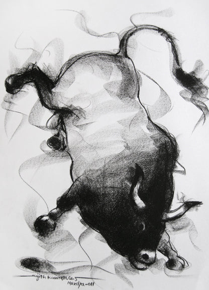 Bull Drawing-047 - SUJITH KUMAR GS MANDYA Art Studio Gallery (SKGSM Art Studio Gallery)