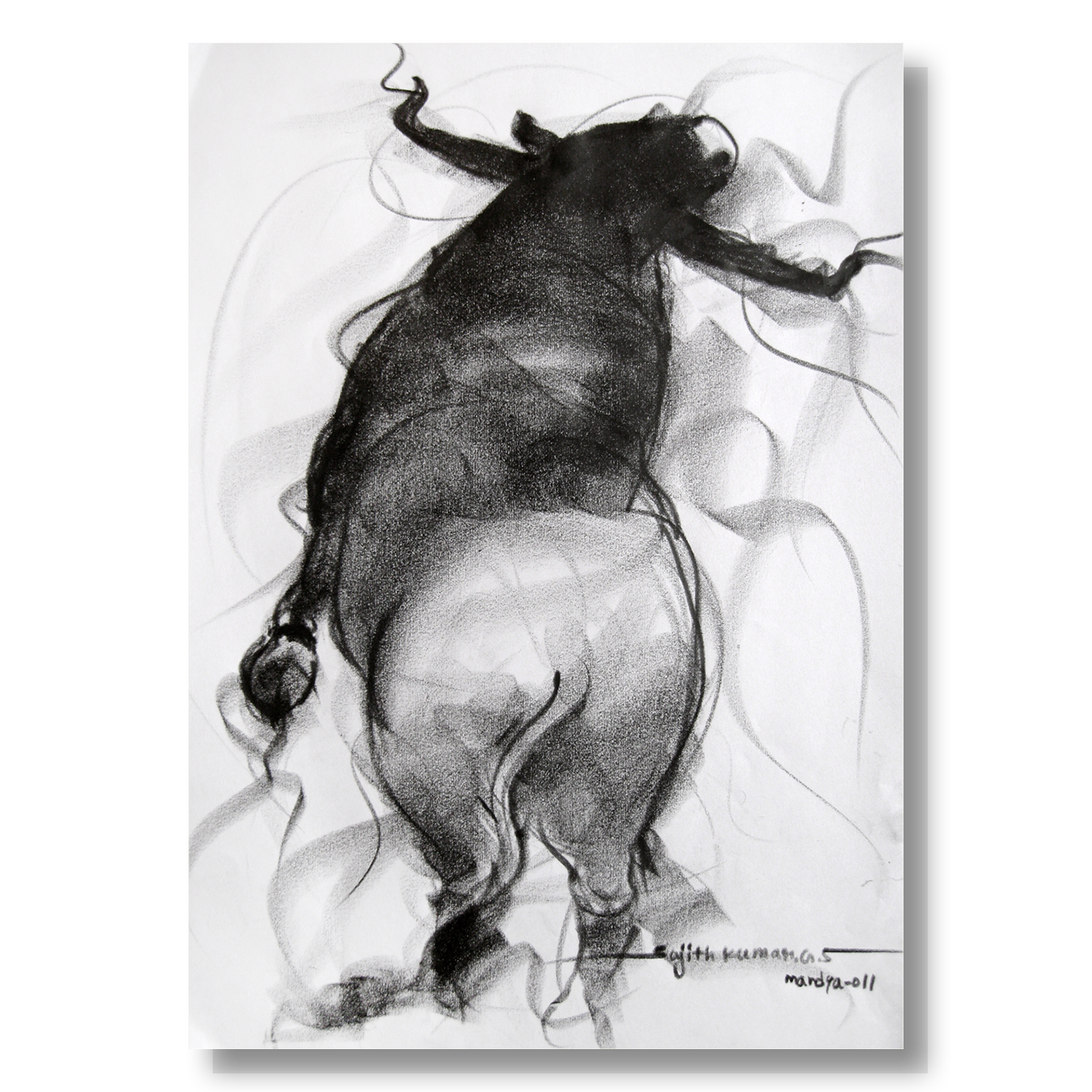 Bull Drawing-062 - SUJITH KUMAR GS MANDYA Art Studio Gallery (SKGSM Art Studio Gallery)