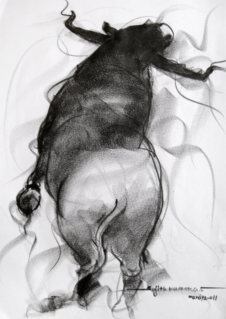 Bull Drawing-062 - SUJITH KUMAR GS MANDYA Art Studio Gallery (SKGSM Art Studio Gallery)