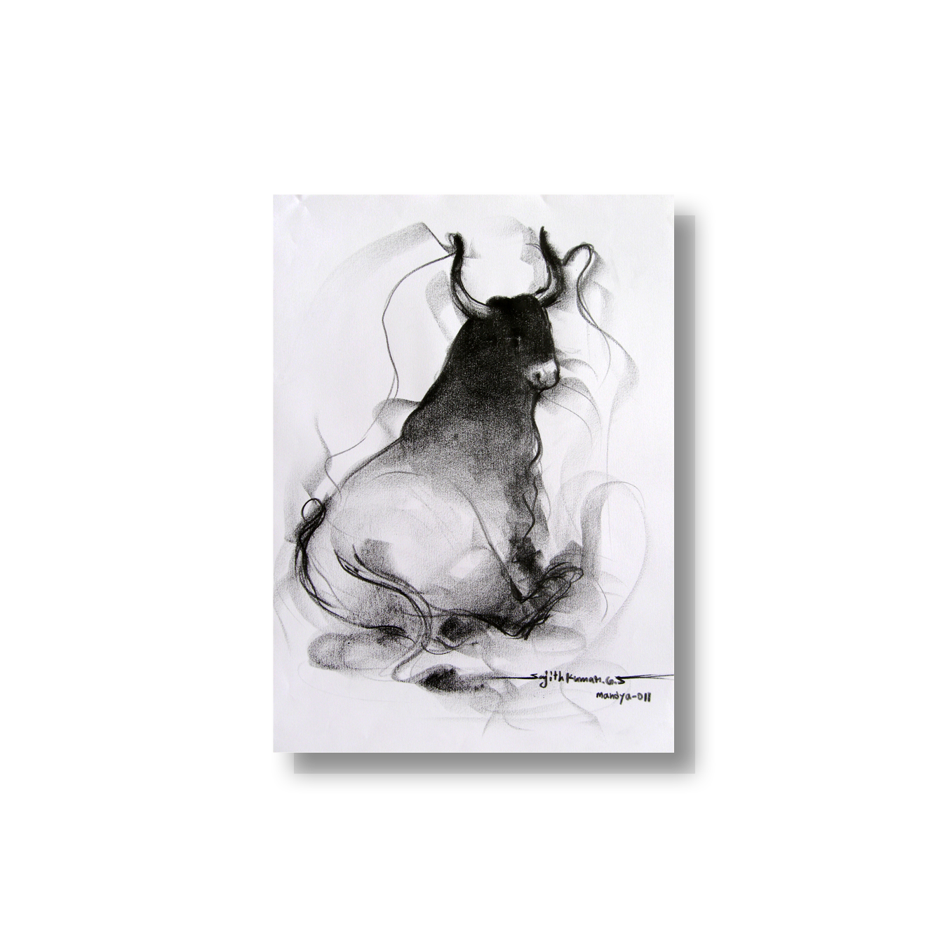 Bull Drawing-090 - SUJITH KUMAR GS MANDYA Art Studio Gallery (SKGSM Art Studio Gallery)