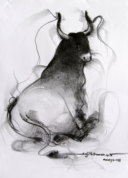 Bull Drawing-090 - SUJITH KUMAR GS MANDYA Art Studio Gallery (SKGSM Art Studio Gallery)