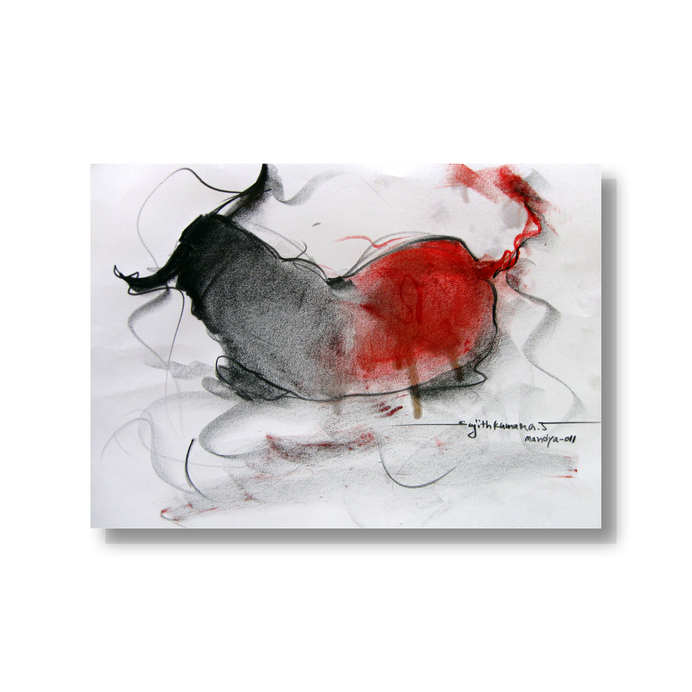 Bull Drawing-091 - SUJITH KUMAR GS MANDYA Art Studio Gallery (SKGSM Art Studio Gallery)