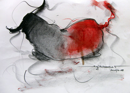 Bull Drawing-091 - SUJITH KUMAR GS MANDYA Art Studio Gallery (SKGSM Art Studio Gallery)