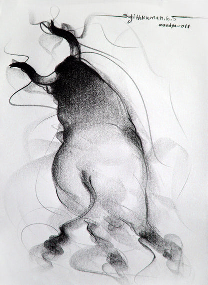 Bull Drawing-094 - SUJITH KUMAR GS MANDYA Art Studio Gallery (SKGSM Art Studio Gallery)