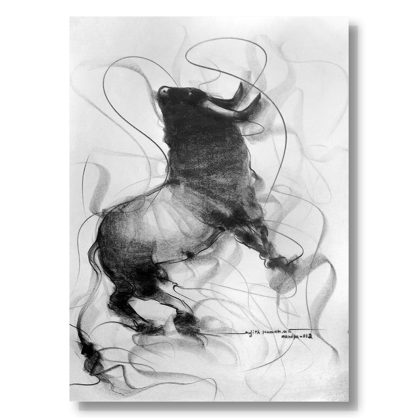 Bull Drawing-096 - SUJITH KUMAR GS MANDYA Art Studio Gallery (SKGSM Art Studio Gallery)