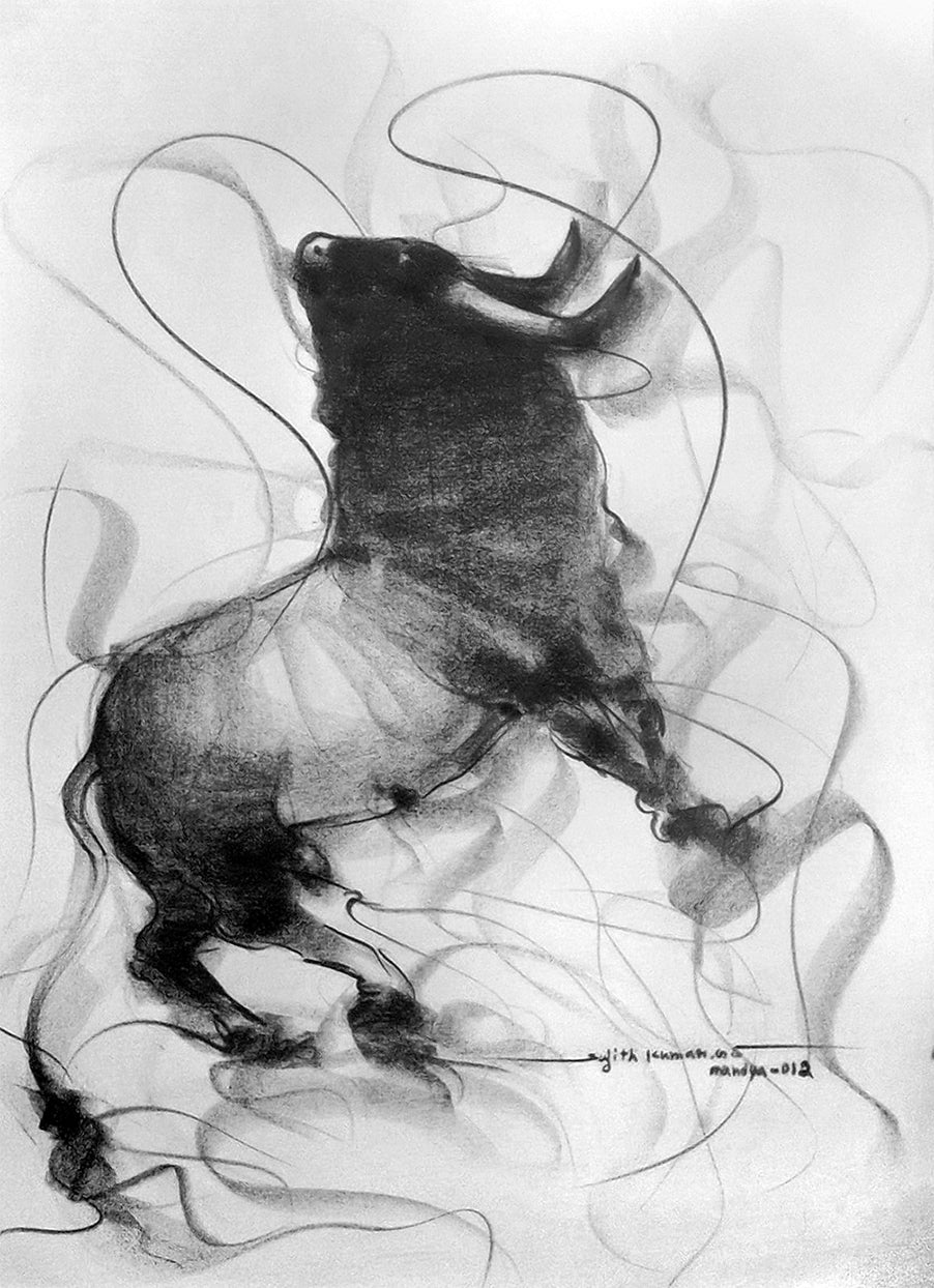 Bull Drawing-096 - SUJITH KUMAR GS MANDYA Art Studio Gallery (SKGSM Art Studio Gallery)