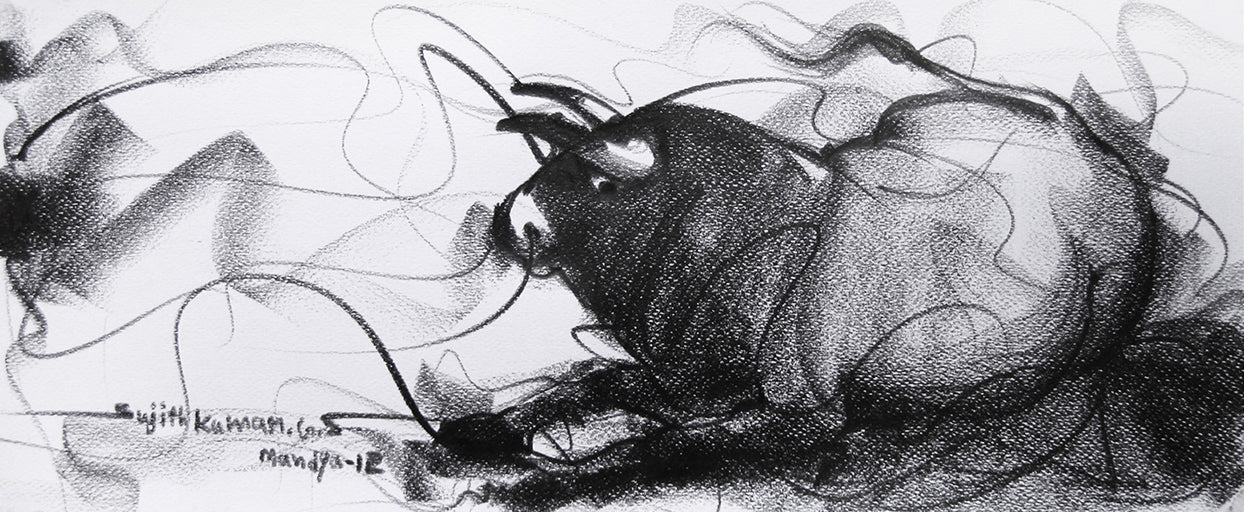 Bull Drawing-097 - SUJITH KUMAR GS MANDYA Art Studio Gallery (SKGSM Art Studio Gallery)