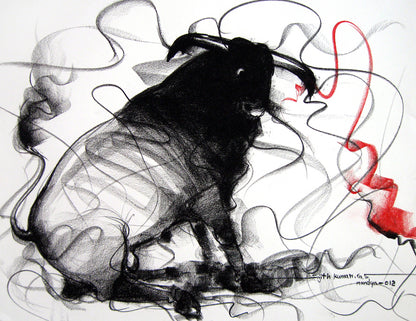 Bull Drawing-101 - SUJITH KUMAR GS MANDYA Art Studio Gallery (SKGSM Art Studio Gallery)
