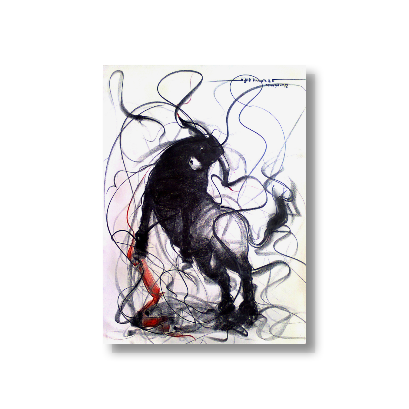 Bull Drawing-102 - SUJITH KUMAR GS MANDYA Art Studio Gallery (SKGSM Art Studio Gallery)