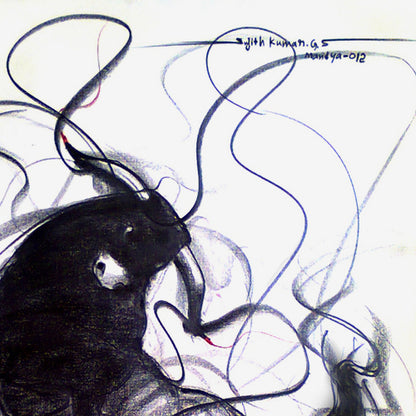 Bull Drawing-102 - SUJITH KUMAR GS MANDYA Art Studio Gallery (SKGSM Art Studio Gallery)