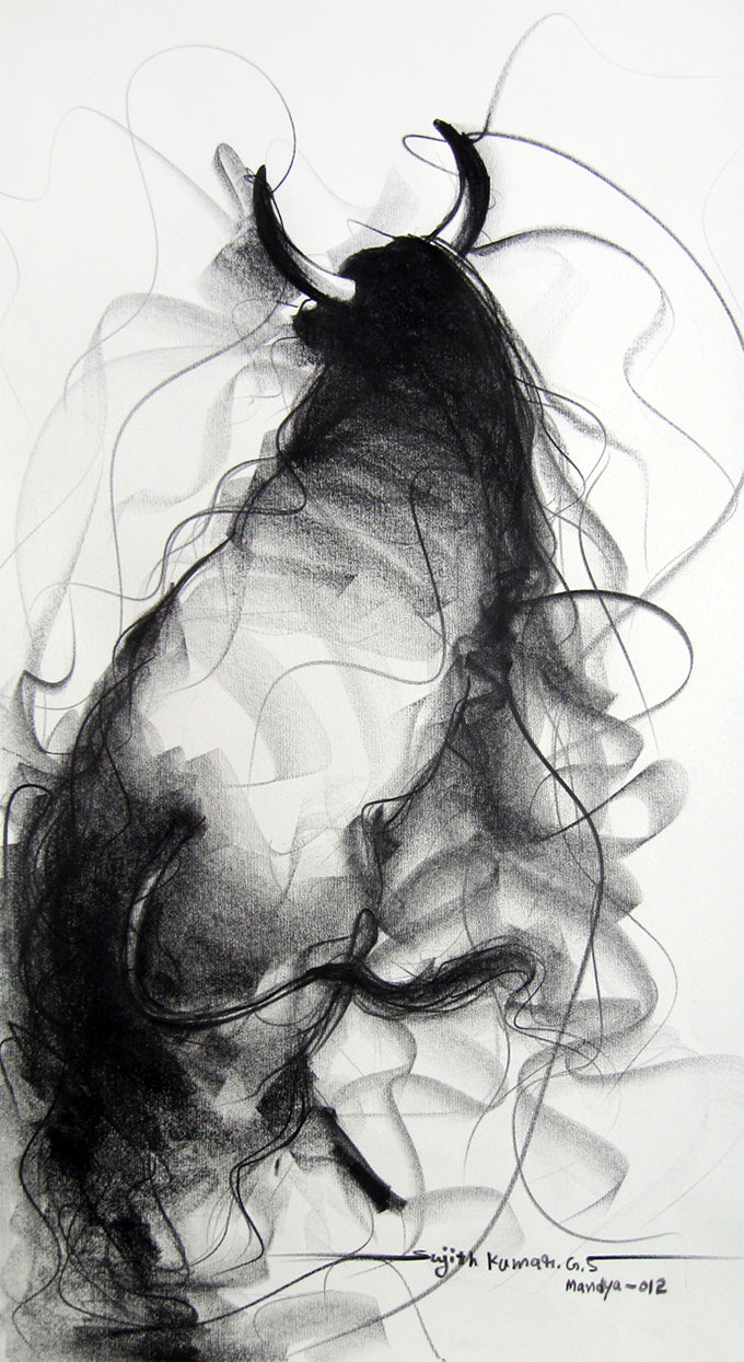 Bull Drawing-110 - SUJITH KUMAR GS MANDYA Art Studio Gallery (SKGSM Art Studio Gallery)