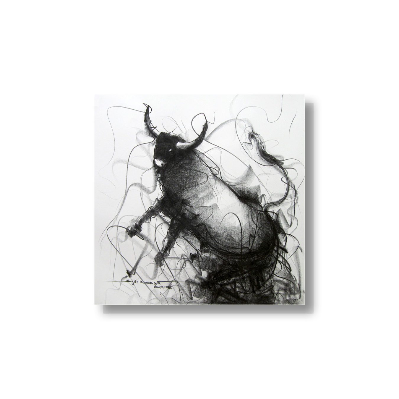Bull Drawing-111 - SUJITH KUMAR GS MANDYA Art Studio Gallery (SKGSM Art Studio Gallery)
