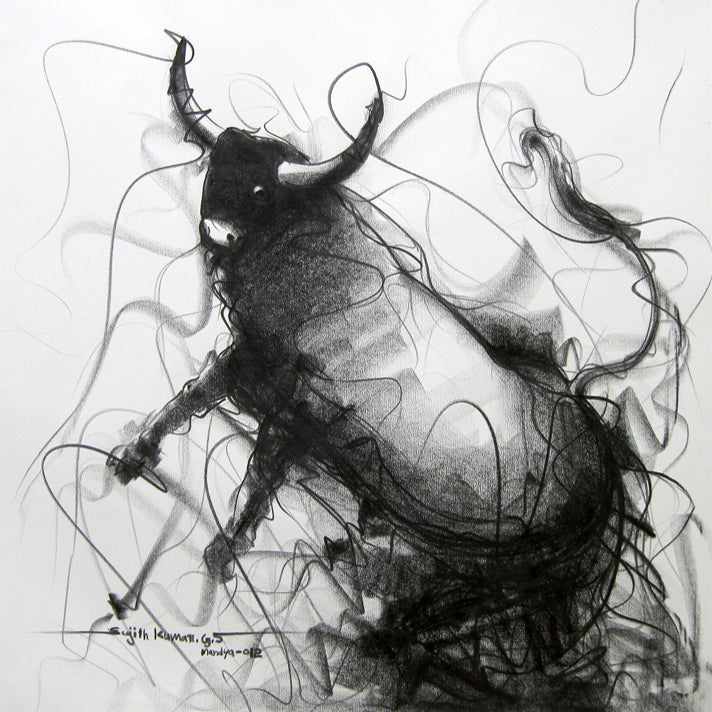 Bull Drawing-111 - SUJITH KUMAR GS MANDYA Art Studio Gallery (SKGSM Art Studio Gallery)