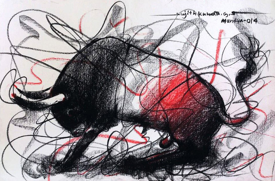 Bull Drawing-130 - SUJITH KUMAR GS MANDYA Art Studio Gallery (SKGSM Art Studio Gallery)